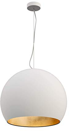 L+ Moderne handgemachte Hängeleuchte Kugel Lampenschirm Metall E27 Küche Wohnzimmer Schlafzimmer Modernes Design (Weiß Blattgold, Ø50cm)