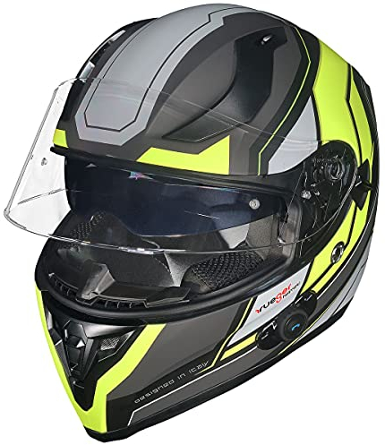 ?Bluetooth Klapphelm Motorradhelm Conzept Jethelm Crosshem Integralhelm Sonnenvisier Helm rueger?, Farbe:Black Neon, Größe:M (57-58)