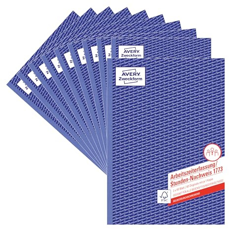 AVERY Zweckform 1773-10 Stunden-Nachweis, 10er-Pack, weiß/gelb/blau