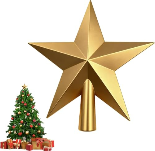 Julgransspets guld (20 cm) – julgransspets, stjärna, okrossbar och lätt (20 g) – glittrande trädspets, jul för julgran, dekoration spets, julgran, klassisk