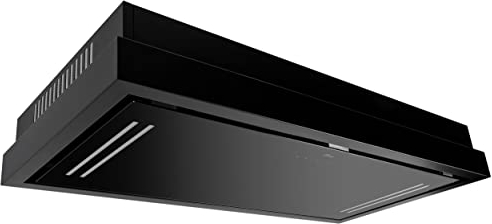 Hotte de plafond GURARI GCH C 343 90 BL PRIME, Hotte aspirante encastrable 90cm/ Verre noir/noir/Moteur EBM/Aspiration puissante 1000m³/ Hotte à air pulsé/Ionisation/Hotte de plafond