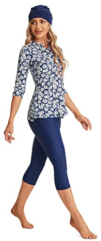 Modest Swimwear Bademode Surfwear 3/4 Short Sleeve Bademode Frauen Mädchen Plus Size Bademode Beachwear(XL,J3)