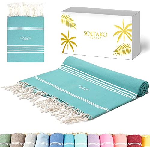 SOLTAKO Fouta Beach - Fouta XXL - Asciugamano da spiaggia anti-sabbia - Telo da bagno per Hammam, Sauna, Yoga, Picnic - Fouta Beach 300x200 cm - Lenzuolo 2 Persone
