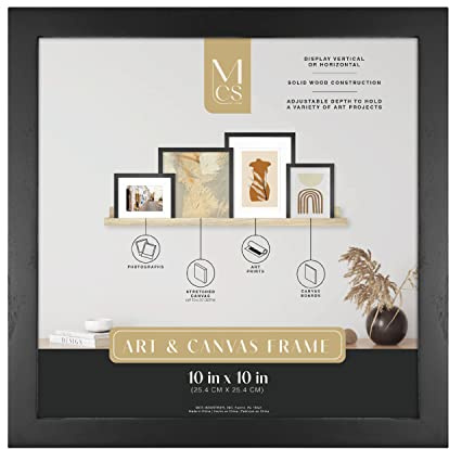 MCS Gallery Wooden Picture Frame for Canvas, Art Boards, Photos and more, Black, 10x10 Inch