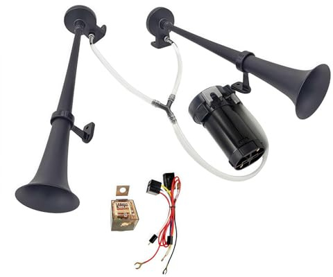 YIYIDA Bocina para coche Bocina de tono alto y bajo con bomba de aire 12V Air Horn Doble tubo zinc cromo Bocina de aire negro 170db Bocina de automóvil Bocina de coche Car Horn para 12V camión barco