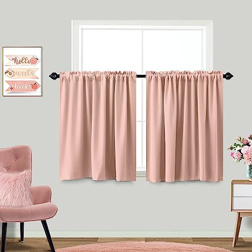KOUFALL Pink Kitchen Curtains Sets of 2 Piece,Pastel Rose Blush Boho Half Window Curtains for Bathroom,36 Inch Length