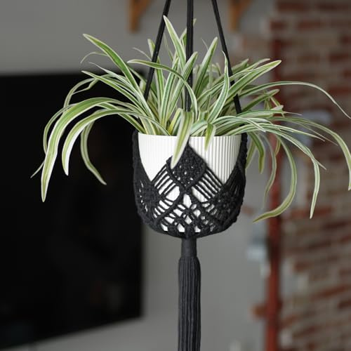 2Packs Black Macrame Plant Hangers Indoor Macrame Crochet Boho Plant Hanger Holder Hanging Planter for Indoor Outdoor with 2 S Shaped Stainless Steel Hooks,Hanging Plant Holders Home Decoration