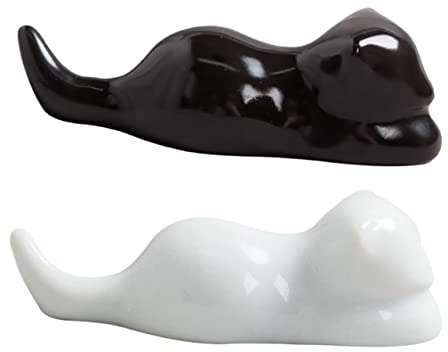 GOOHOCHY 2pcs Ceramic Cat Shaped Chopsticks Rack Holder Black White Decorative Tableware Supplies for Home Office Multifunctional Pen Holder