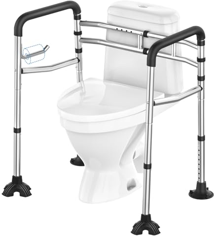 UGarden Verbesserter robuster Edelstahl-Toiletten-Sicherheitsschiene, 172,4 kg WC-Rahmen mit Armen und Toilettenpapierhalter, verstellbare abnehmbare Toilettenstangen für Behinderte, ältere Menschen,