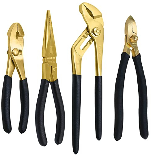 WEDO 4PCS Brass Pliers Set, 8 Snipe Nose Pliers, 6 Slip Joint, 7 Diagonal Cutting,10 Groove Joint, Non-Slip Handle