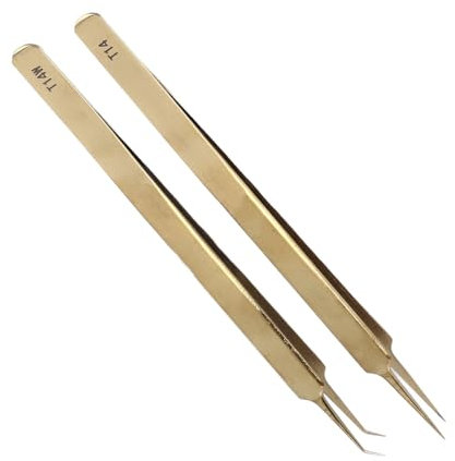 Pinzas de precisión, juego de 2 pinzas de aleación de aluminio, punta fina recta y curvada para hacer manualidades de laboratorio