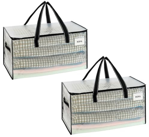 VENO Bolsa de Mudanza Grande y Resistente, Esenciales de Dormitorio Universitario, Organizador de Almacenamiento de Ropa con Cremallera, Almacenaje el Dormitorio(Transparente,Pack de 2)