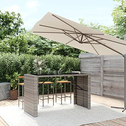 ShGaxin Bartisch mit Glasplatte Grau 185x80x110 cm Poly Rattan Küchentisch, Esstisch, Bar Tisch, Minibar Schrank, Bar Möbel, Kuchen Tisch, Kaffeebar Möbel