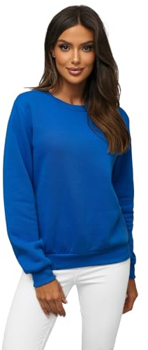 OZONEE Damen Sweatshirt Pullover Langarm Farbvarianten Langarmshirt Pulli ohne Kapuze Baumwolle Baumwollmischung Classic Basic Rundhals-Ausschnitt Sport 777/3001B BLAU S