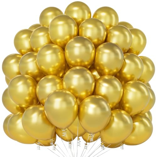 Teselife 100 Pezzi Palloncini Oro Metallizzato 12 Pollici, Palloncini Cromo Oro Latex per Compleanno, Diploma, Capodanno, Halloween, Decorazione Feste ed Eventi Festivi