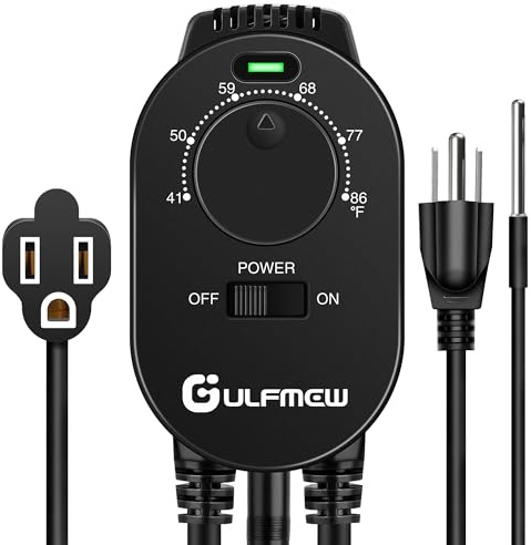 Plug in Thermostat for Heater, Thermostat Plug Outlet with 4.9FT Power Cord, Heating and Cooling Thermostats Outlet with Temperature Probe for Space Heater, Greenhouse Fan(Black,1 Pcs)