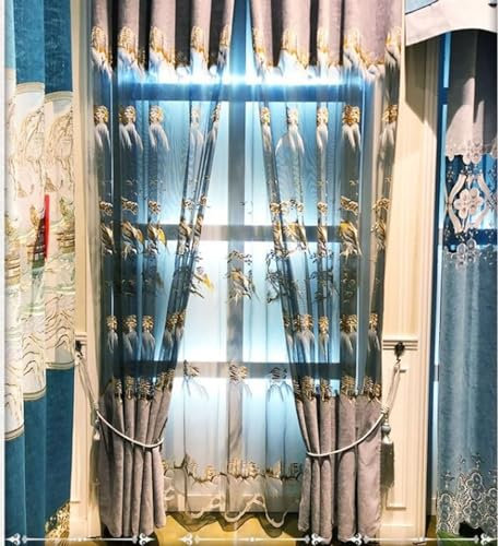 Bishilin Vorhänge Lichtdurchlässig mit Ösen, Gardinen Chenille Grau 2er Set Stickerei Blumen Motiv 107x229CM Vorhänge Halbtransparent Wohnzimmer Schlafzimmer Pavillon