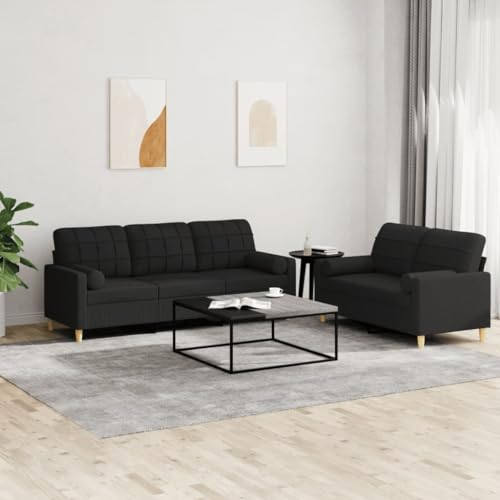 ZEYUAN 2-TLG. Sofagarnitur mit Kissen Schwarz Stoff, Sofa Mit Relaxfunktion, Couchgarnitur, Wohnzimmer Sofa, Couch, Sofa Set 3201326