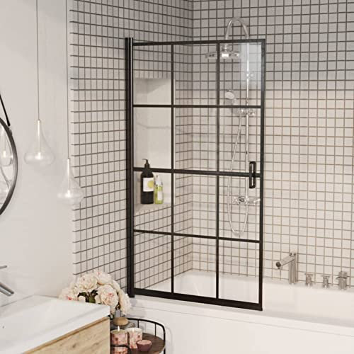Tidyard Cabine de Douche ESG 80x140 cm Noir, Pare-Baignoire Paroi de Douche, Écran de Douche Fermeture de Baignoire Mur Panneau de Douche pour Salle de Bain A