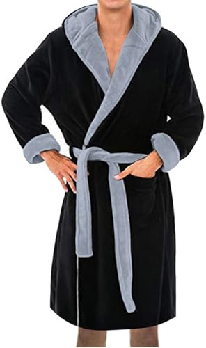 Manteau d'intérieur pour homme : peignoir sec pour homme, peignoir long pour homme, robe de chambre pour la maison, peignoir doux et chaud en polaire à col châle chaud pour l'hiver, peignoir long avec