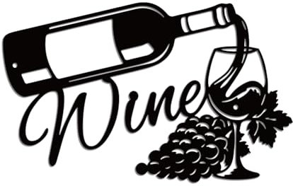 WADORN Decorazione Da Parete In Metallo con Vino, Decorazione Da Parete Moderna In Ferro con Uva Da Vino, Silhouette Retrò Nera, Scultura Da Appendere Alla Parete, Ornamento per Bar, Cucina, 30x18.6cm