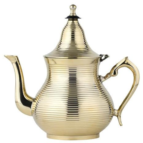 Marokkanische Teekanne Nadima handgefertigt aus Messing in Gold 750 ml