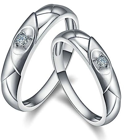 Vorsteckring Gold 750, Promise Ring Women Solitär Paarring mit Streifen Labor Geschaffener Diamant 0.04ct Rund Eheringe 18K Weißgold