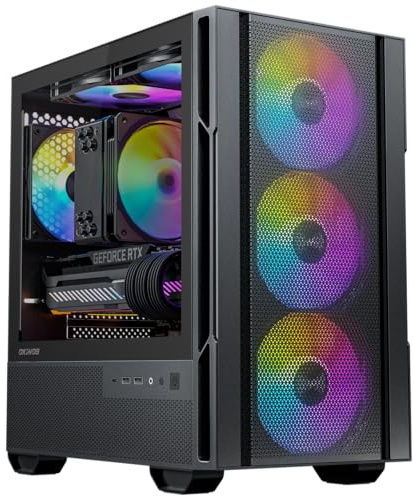 Okinos Micro ATX Case, 4 × 120mm ARGB Non-PWM Case Fans Pre-Installed, MATX PC Case, Temper Glass Side Panel, with Type-C, Black, Cypress 3 ARGB