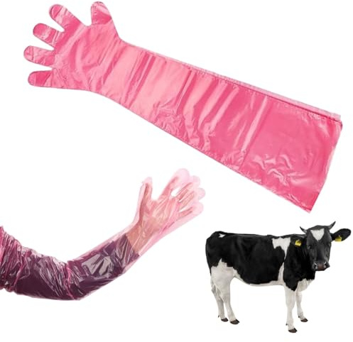 KARELLS Lot de 30 gants vétérinaires à manches longues, film plastique souple jetable, pour insémination du bétail, nettoyage domestique (rose)