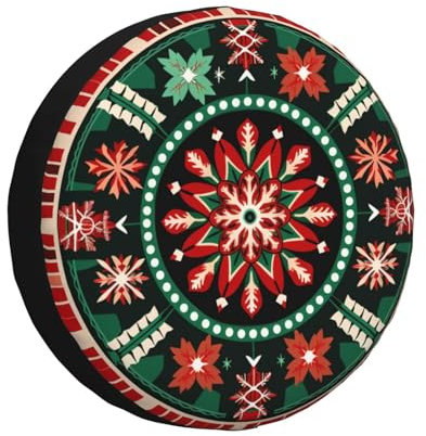 Mexpekil Copertura del pneumatico di ricambio Rosso Verde Natale Fiocchi di Neve Freccette Copertura del pneumatico di scorta per auto Copriruota 16 Pollici Impermeabili per Rv Jeep Suv Truck Camper