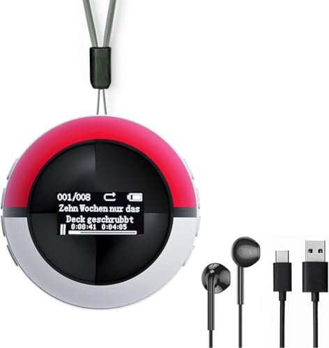 64 GB MP3 Player Kinder, MP3 Player Bluetooth 5.0, Mini Monster Ball Musik Player mit Kopfhörer, mp3-player mit Lautsprecher, HiFi-Sound, FM Radio, Aufnahmen (Rot)