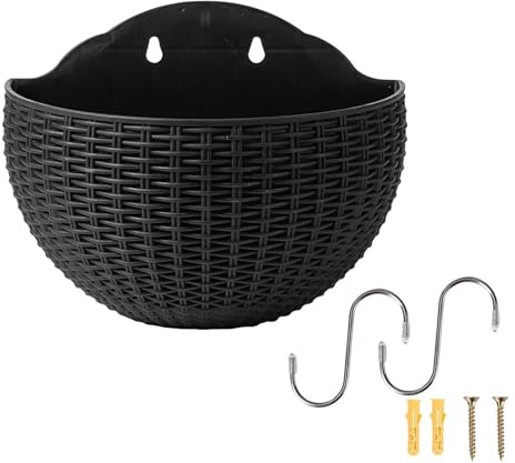 Generisch Wandhänge Blumentopf, Imitation Rattan Wandblumenkorb, Halbkreis Zaun Hänge Pflanzer im Freien mit Entwässerung und Haken, leichtem Blütenkorb, Mehrzweckzaunpflanzer für Garten
