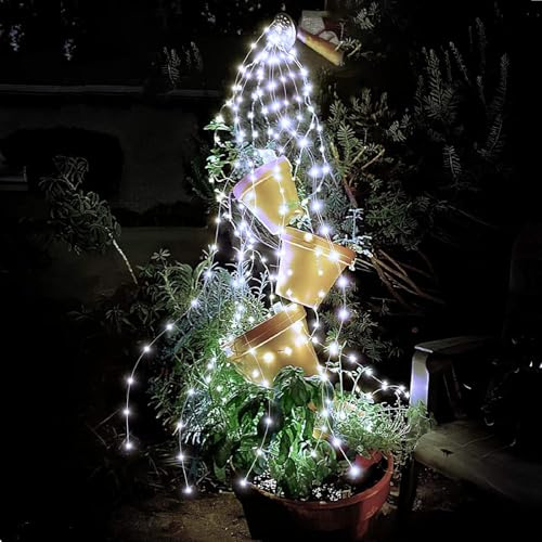 SUAVER LED Lichterkette Aussen Wasserfall Gartendeko USB Lichterschweif mit Timer, Fernbedienung,Lichterstrang 8 Modi Lichterbündel Deko für Hochzeit,Party,Terrasse (Weiß, 20 Strängen 400LED)