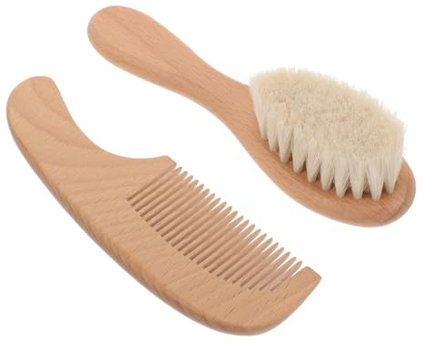 SUPVOX Ensemble Brosse et Peigne Facile à Manipuler en Bois pour Bébé Poils Doux Bain Soin Quotidien des -nés