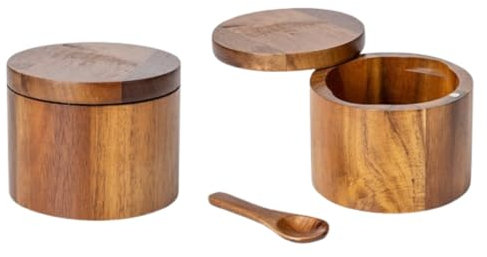 Salière en bois, marmite de cuillère intégrée pour sucre, pot en bois de cuisine, salière domestique pour la maison, café, hôtel