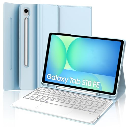 Teclado con Touchpad para Samsung Tab S10 FE 10.9 2025/S9 FE 10.9 2023 | Funda con Español Ñ Teclado Bluetooth con Touchpad para Galaxy Tab S10 FE/S9 FE 10.9 2025, Azul Cielo