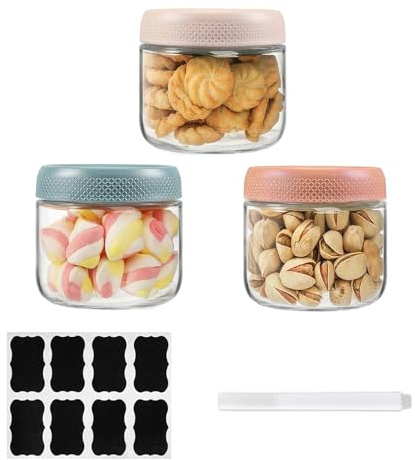 ZhouZGlass 3-Pack 300ml Glass jars with Airtight Screw Lids, Overnight Oats Containers with Lids, Wide mouth Mason Salad jars, Glass Food Storage Containers for Snacks Yogurt Spice Sugar
