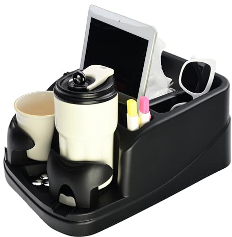 Keyiduid Center Console for Cars, Car Console Organizer with 2 Drink Holder, Console Adjustable Cup Holder for Trucks, Floor Console for Truck, Minivans, Suvs, Vehicle Organizer (Black)