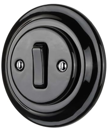 1x Stk - Lightstock Retro Unterputz-Schalter aus Porzellan, 1-Fach, 2-Wege UP5S-1 (Schwarz)