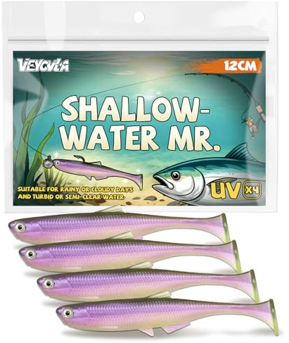 VEYCVLA Fishing gummifisk, gös, abborre, 12 cm, 4 stycken, gummibete, gös, fiske, mjuk bait, fiskedrag, UV-aktivt, gummifisk, set gös, gummifisk, gös, bete