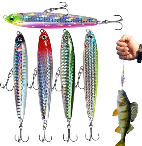 Leurre Crayon Nageur | Leurre Nageur Dur en Forme De Crayon en 5 Couleurs - avec Petits Hameçons Et Lancer Long pour Truite Bar en Lac Rivière Étang Bateau Kayak Rive pour Pêche en Eau