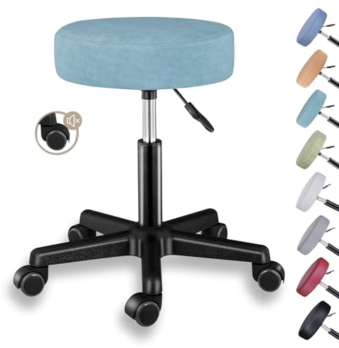 Zedelmaier Rollhocker höhenverstellbar, leise Rollen, 44–58 cm, Eisblau | Funktionsstoff, 10 cm Polster, bis 130 kg, 360° drehbar; Hocker mit Rollen als Büro-, Werkstatt-, Praxis- oder Kosmetikhocker