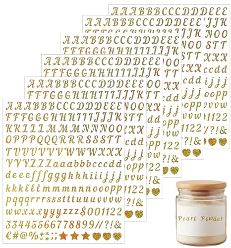 6 Stück Buchstaben Aufkleber Gold, Klebebuchstaben Sticker Gold, Glitzer Buchstaben Zahlen Selbstklebend Vinyl Sticker, Wunschtext Aufkleber, für DIY Scrapbooking, Grußkarten, Dekoration, Etiketten