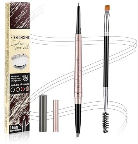 BUTBU Crayon Sourcil Double Tête, Teinture sourcil, Sourcils Maquillage, Crayon Sourcil Waterproof, Coloration Sourcil, Multifonction Equipé de Brosse Supplémentaire（Kaki)