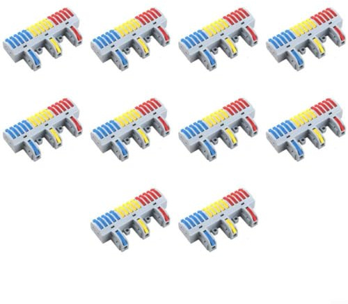 Kit di 10 morsettiere 3 in 15 uscite, connettori a leva da 32 A, guida DIN o per montaggio superficiale, alloggiamento PA66 ignifugo per cablaggio elettrico 28-12 AWG