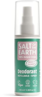 Natural Deodorant Spray från Salt of the Earth, Melon & Cucumber - Vegansk, Långvarigt Skydd, Påfyllningsbar, Godkänd av Leaping Bunny, Tillverkad i Storbritannien - 100 ml