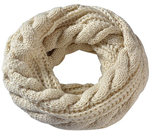 Miobo Stickad tubhalsduk, flätmönster vinterhalsduk, varm ull, hög kvalitet, unisex med en storlek, Beige