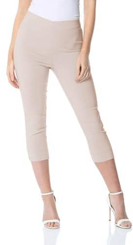 Roman Originals Cropped Trousers for Women UK Ladies Capri Leggings Summer Pants Short Crop Stretch 3/4 Length Three Quarter Pedal Pusher Clothes Elasticated Bengaline Cut Off - Stone - Size 12