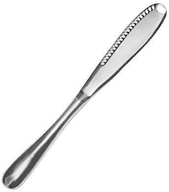 Coltello per burro, 1 confezione da coltello per burro in acciaio inox, coltello per burro multifunzione 3 in 1, bigodino e spalmatore con bordo seghettato per tagliare verdure, frutta e formaggio