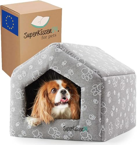 SuperKissen24. Hundehütte Indoor - Hundebett - Hundebox für Kleine Mittlere und Große Hunde und Katzen - Wasserdicht Hundehöhle - Katzenhöhle - 50x64x45 cm - Claw Grau